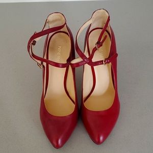 Deep red Nine West Criss Cross strap pump